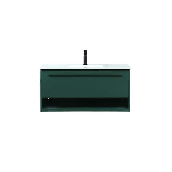 Unbranded Timeless Home 40 in. W Single Bath Vanity in Green with Engineered Stone Vanity Top in Ivory with White Basin