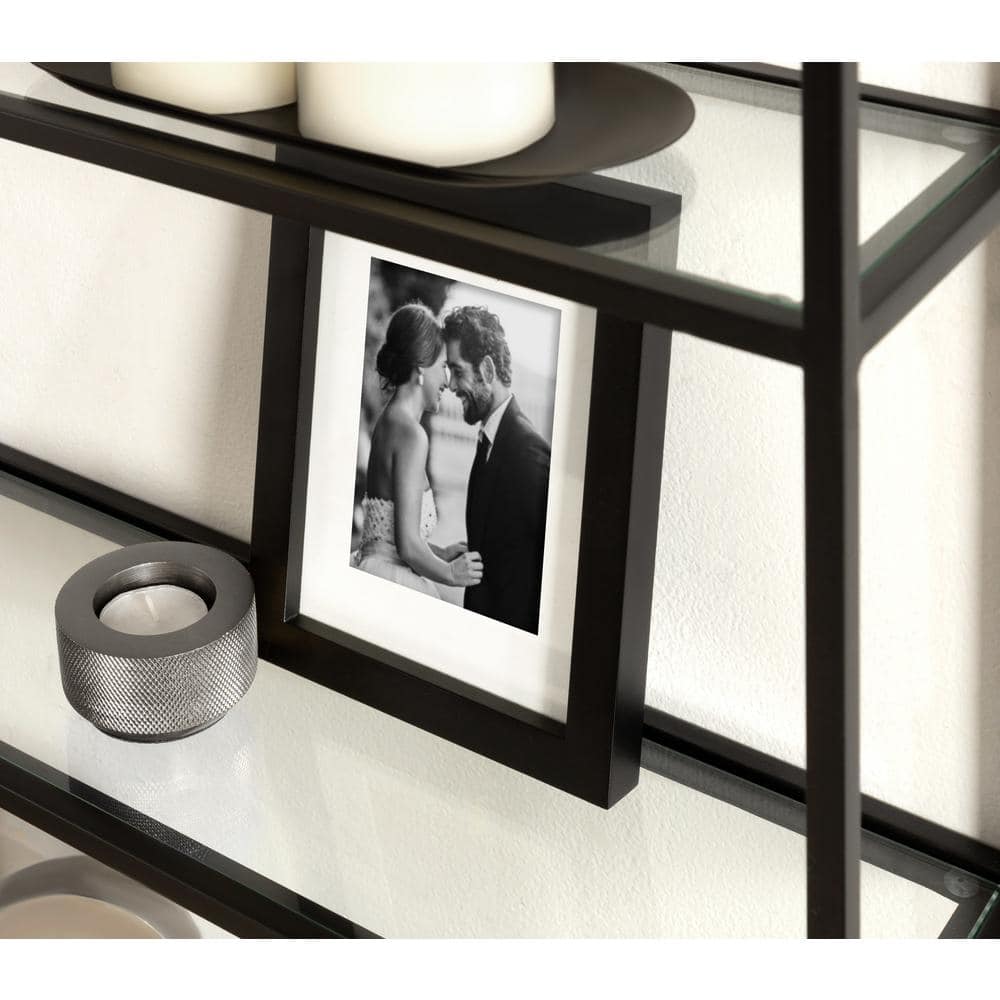Scalloped Black Metal and Glass 20x30 Floating Wall Shelf