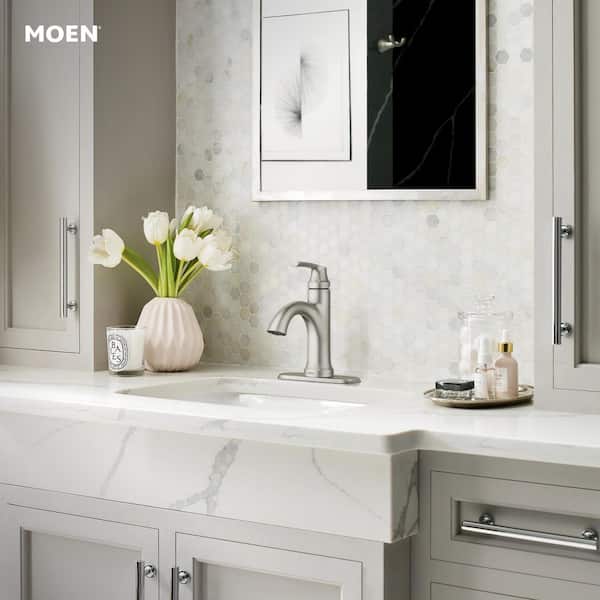 Wellton 4 in. Centerset Single Handle Bathroom Faucet in Spot Resist Brushed Nickel