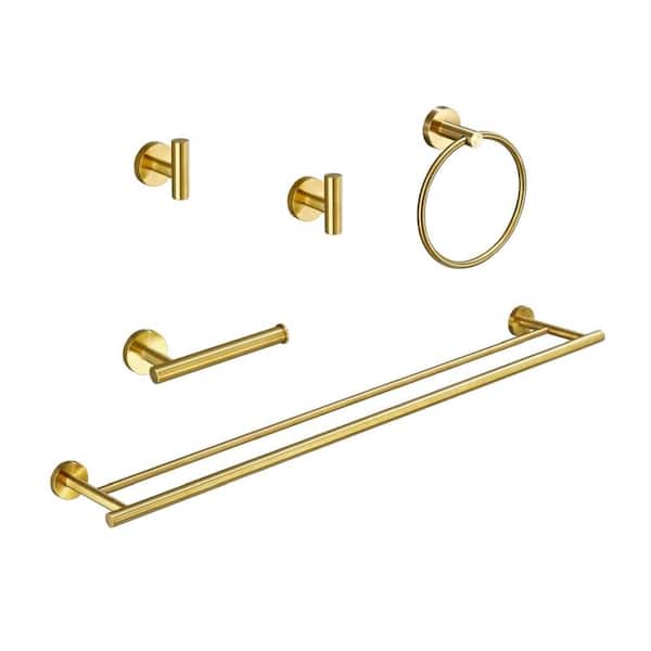 5-Piece Bath Hardware Set with Towel Bar/Rack in Brushed Gold