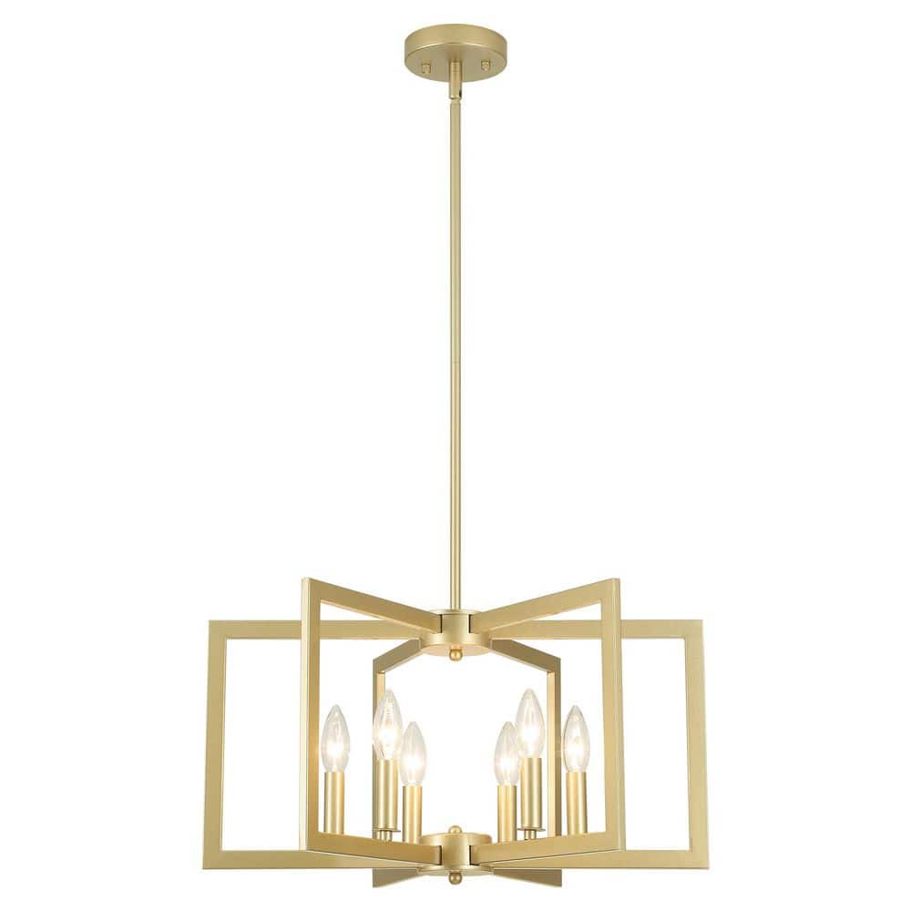 Gold Geometric 6-Light Candle-Style Chandelier