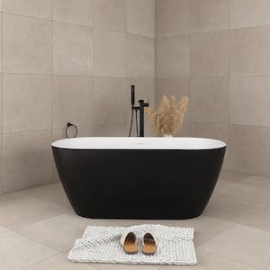 59 in. x 28 in. Soaking Bathtub with Center Drain in Matte Black and White