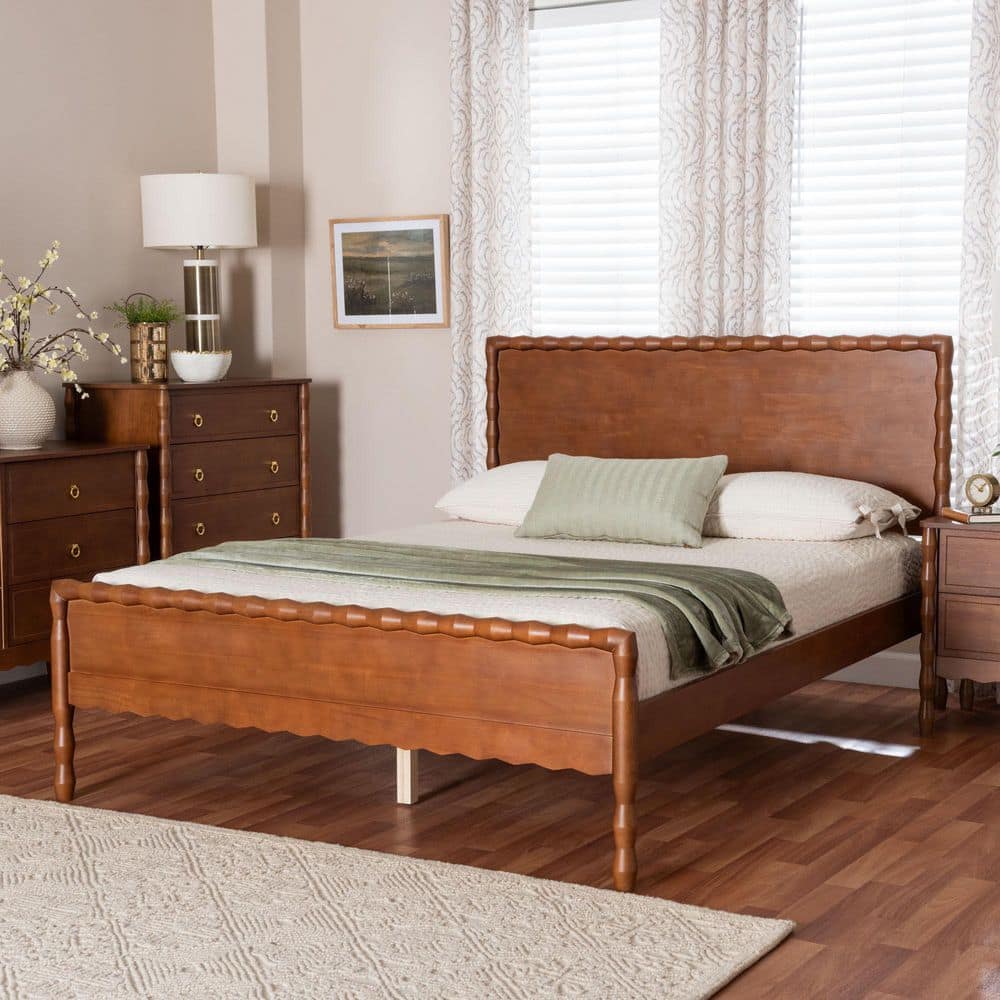 Seamus Walnut Brown Wood Frame Queen Platform Bed