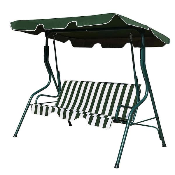 Costway 3-Person Green Steel Frame Patio Canopy Swing Hammock with Green/White Cushion