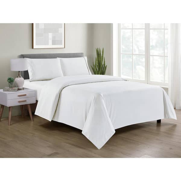 Bamboo Comfort 4-Piece White Chevron Embossed Bamboo Full Sheet Set