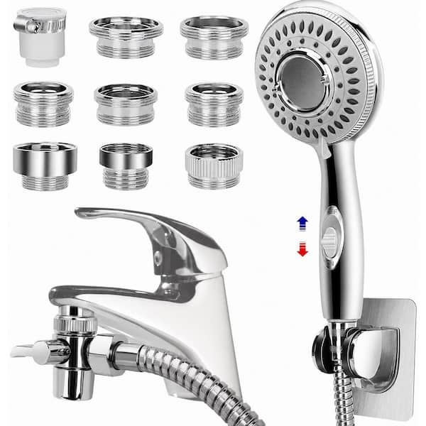 Handheld Shower Head Sink Faucet Sprayer Attachment Set with 79 in. Hose, 9 Adapters, Brass Diverter and Holder