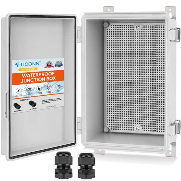 BIBIVIS 10.2 in. x 6.3 in. x 3.9 in. IP67 Waterproof Electrical Junction Box with Mounting Plate, Wall Brackets, Cable Glands