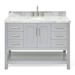Magnolia 49 in. W x 22 in. D x 36 in. H Bath Vanity in Grey with White Carrara Marble Vanity Top with White Basin