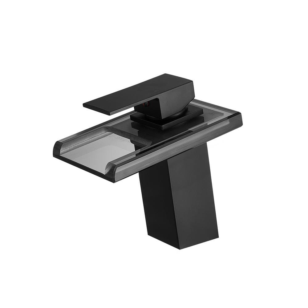Single Handle Single Hole Waterfall Bathroom Faucet with LED Light Modern Brass Bathroom Sink Basin Tap in Matte Black