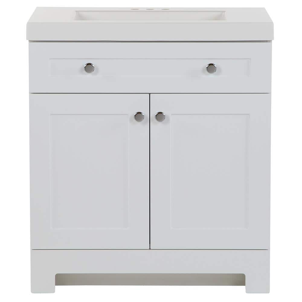 Glacier Bay Everdean 30 in. W x 19 in. D x 34 in. H Single Sink Freestanding Bath Vanity in White with White Cultured Marble Top -  EV30P2-WH