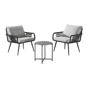 Andover All-Weather 2 Rope Chairs Outdoor Conversation Set with Gray Cushions and 18 in. H Poly Fiber Cocktail Table