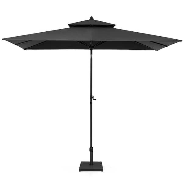 10 ft. x 6.5 ft. Rectangular Metal Market Crank and Tilt Patio Umbrella in Black with 43 lbs. Square Concrete Base