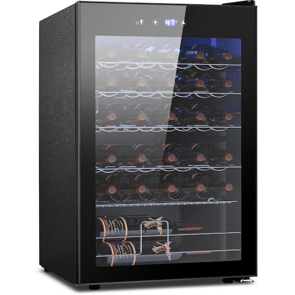 20.28 in. Single Zone 37-Wine Bottles or 145-Cans Freestanding Beverage and Wine Cooler in Black