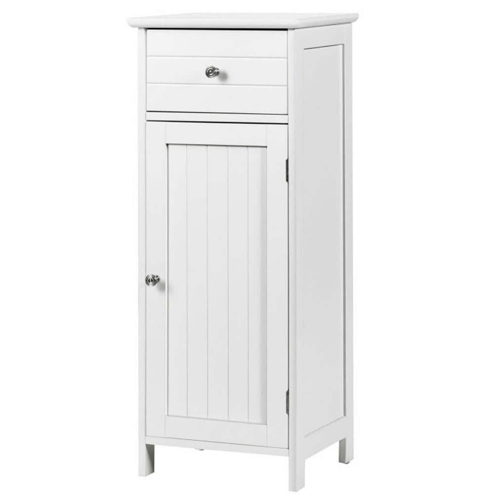 14 in. W x 12 in. D x 34.5 in. H White Linen Cabinet Wooden Bathroom Floor 