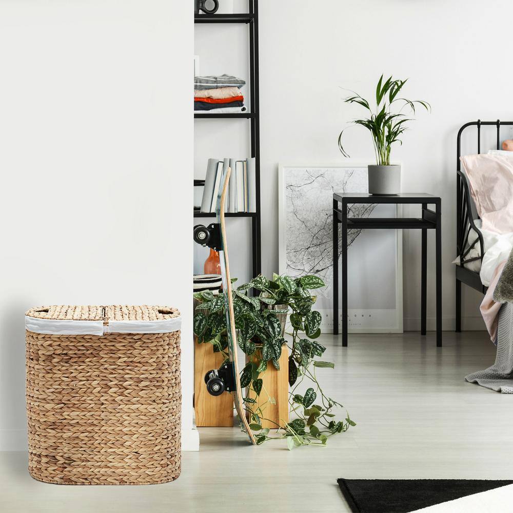Beige Rectangular Wicker Laundry Hamper with Lid