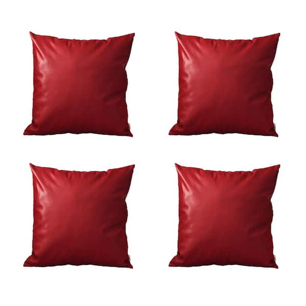 Decorative Faux Leather Square 17 Throw Pillow Cover (Set of 4