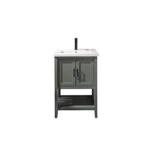 24 in. W x 18.5 in. D Vanity in Pewter Green with Ceramic Vanity Top in White with White Basin