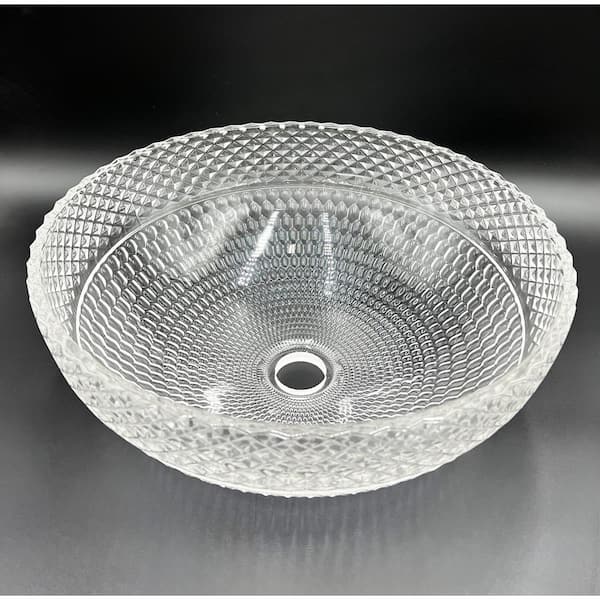 castellousa Scotch 16 in. Circular Bathroom Vessel Sink in Clear Tempered Glass