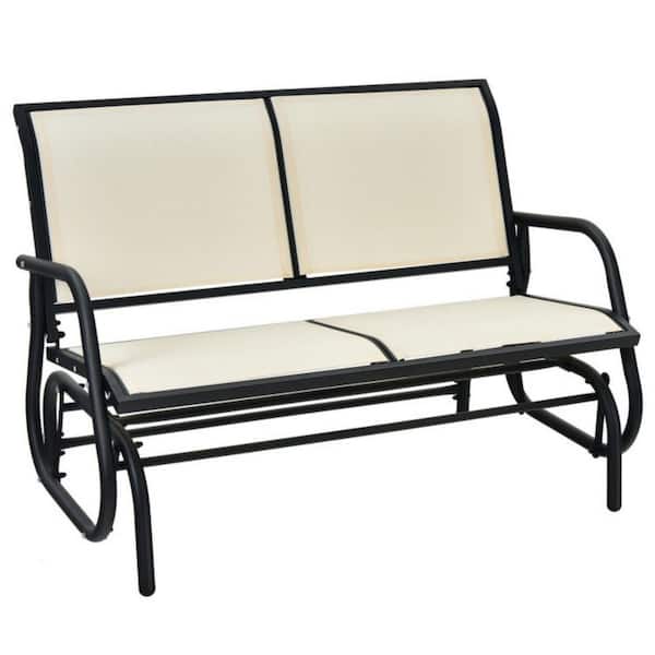 Clihome 48 in. Beige Metal Outdoor Rocking Chair Swing Glider Chair Loveseat Rocker Lounge Backyard