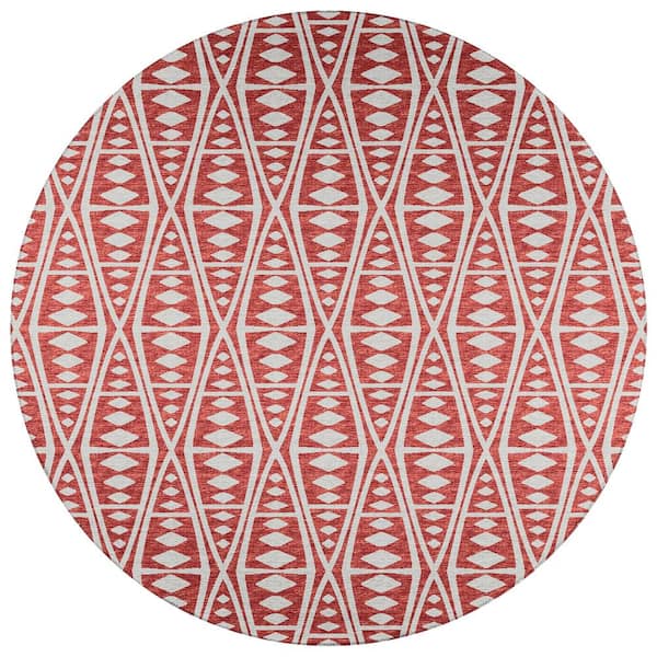 Addison Rugs Yuma Red 8 ft. x 8 ft. Geometric Indoor/Outdoor Washable Area Rug