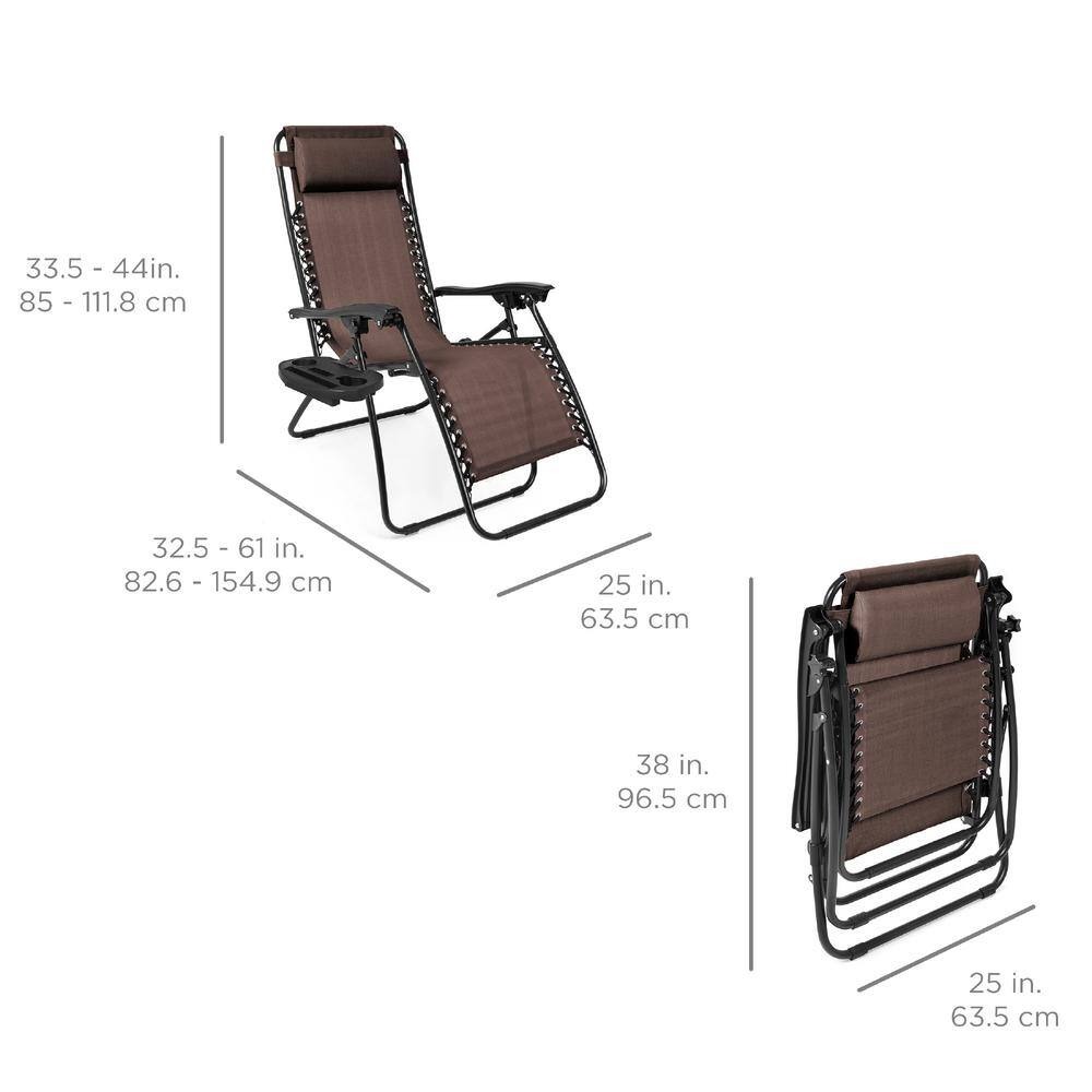 Set of 2 Brown Adjustable Zero Gravity Recliner Chairs with Cup Holders