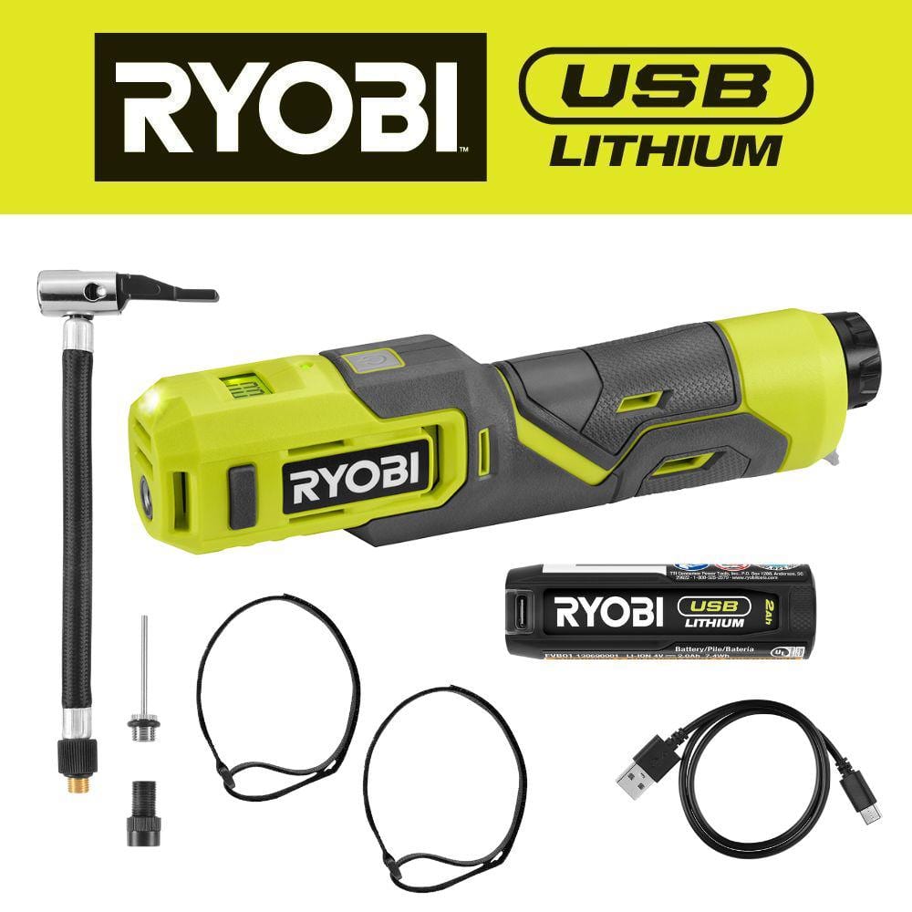 RYOBI USB Lithium Cordless High Pressure Portable Inflator Kit 2.0 Ah USB Lithium Battery Charging Cable FVIF51K - The Home Depot