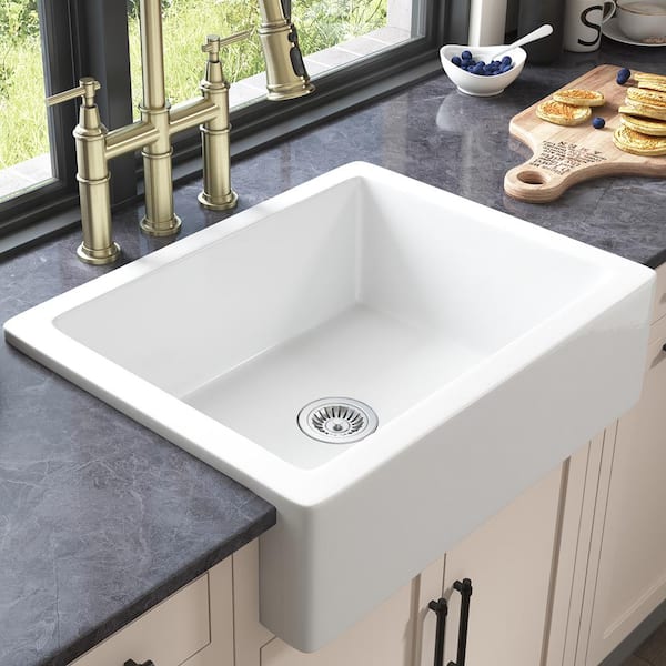 Staykiwi 24 In. Farmhouse Single Bowl White Ceramic Kitchen Sink