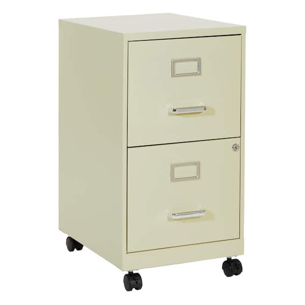 OSP Home Furnishings 2 Drawer Tan Metal 14.25 in. Mobile Locking Vertical File Cabinet