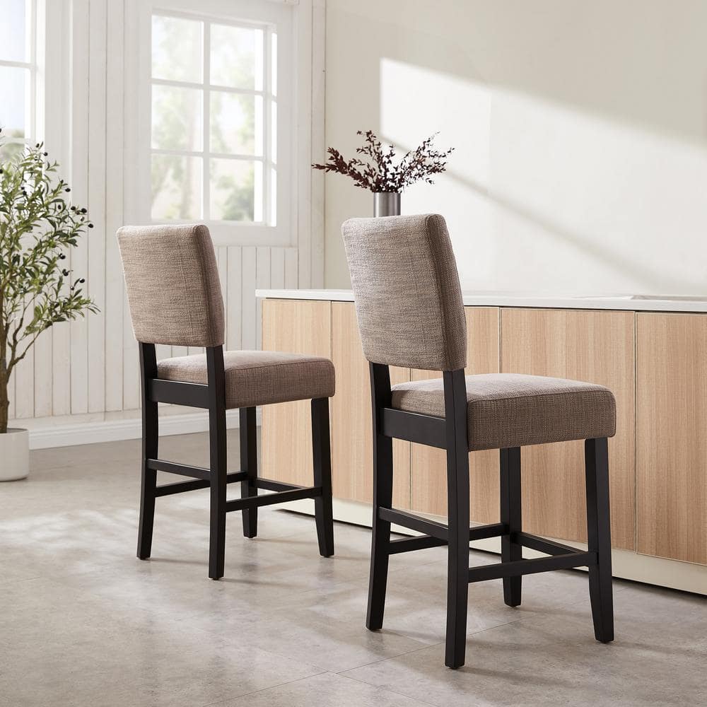 Black and Gray Upholstered Counter Height Stools with Wood Base, Set of 2