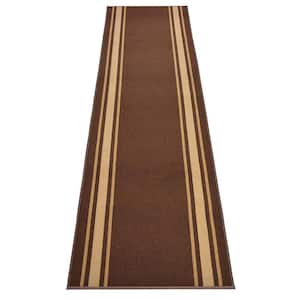Solid Border Design Cut to Size Brown Color 31 .5" Width x Your Choice Length Custom Size Slip Resistant Stair Runner