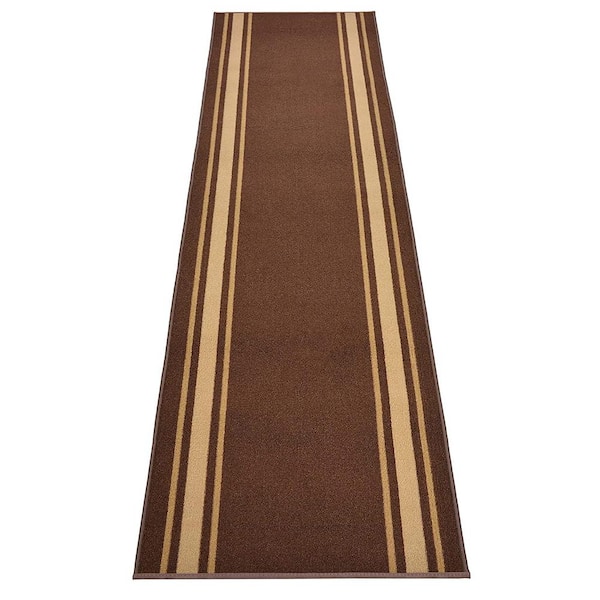 Unbranded Solid Border Design Cut to Size Brown Color 31 .5" Width x Your Choice Length Custom Size Slip Resistant Runner Rug