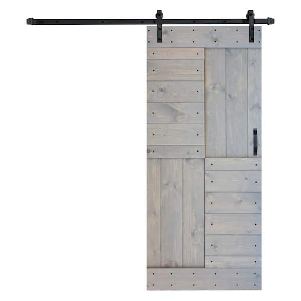 ISLIFE S Series 38 in. x 84 in. French Gray Finished DIY Solid Wood Sliding Barn Door with Hardware Kit