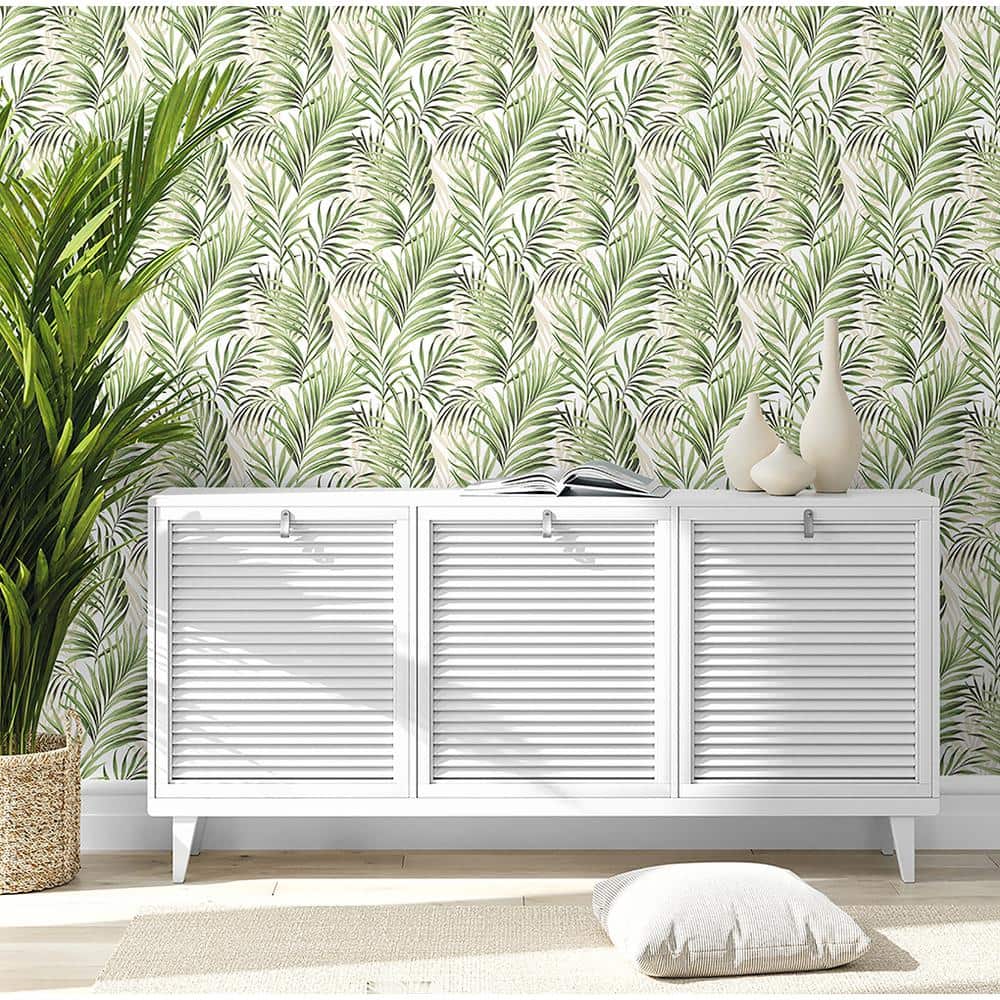 Aloe Green and Taupe Tropical Peel & Stick Wallpaper