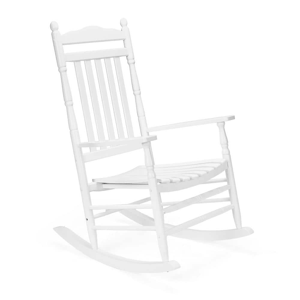 Wood Outdoor Rocking Chair with High Back Seat Reclining Seat for Deck, Garden, Backyard, Porch, White