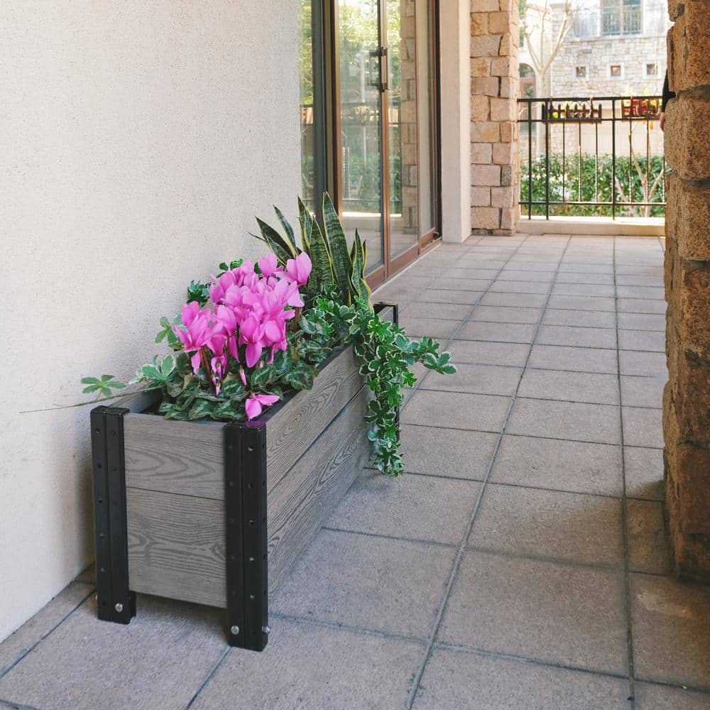 Contemporary Everbloom Grey Rectangular Raised Bed Planter with Wheels