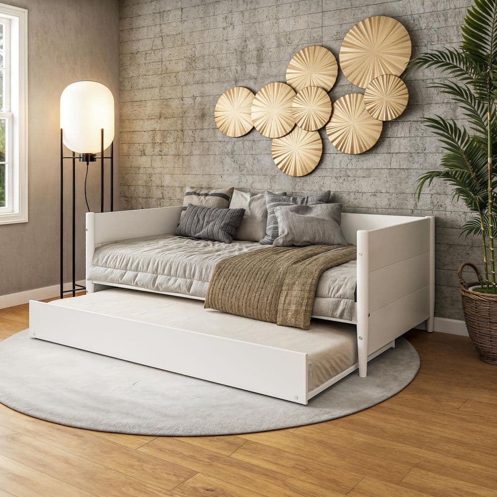 White Twin Wood Daybed with Trundle and Slats