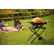 Q 1200 1-Burner Portable Propane Gas Grill Combo in Orange with Rolling Cart and iGrill Mini