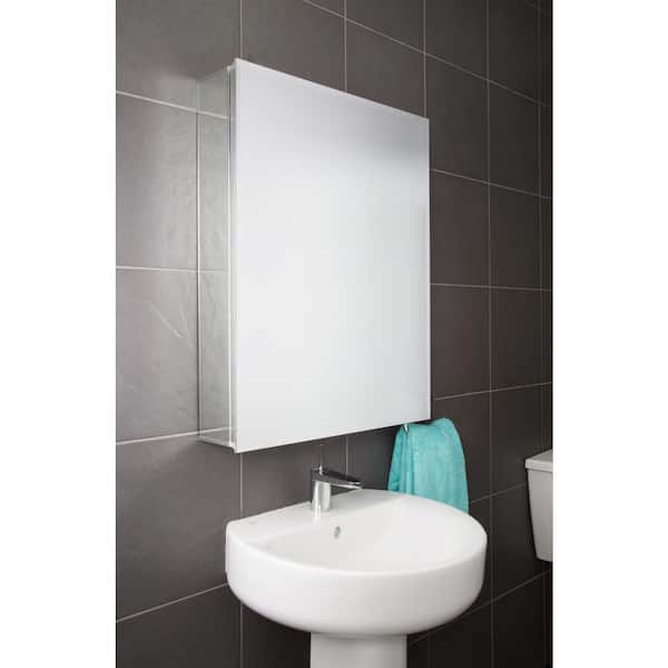 Croydex 24 in. W x 30 in. H x 5-1/4 in. D Frameless Aluminum Recessed or Surface-Mount Medicine Cabinet with Easy Hang System