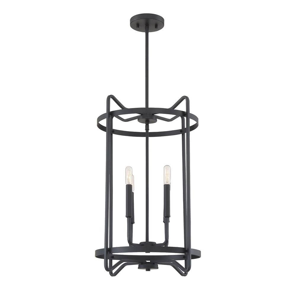 Transitional Matte Black 4-Light Adjustable Foyer Chandelier