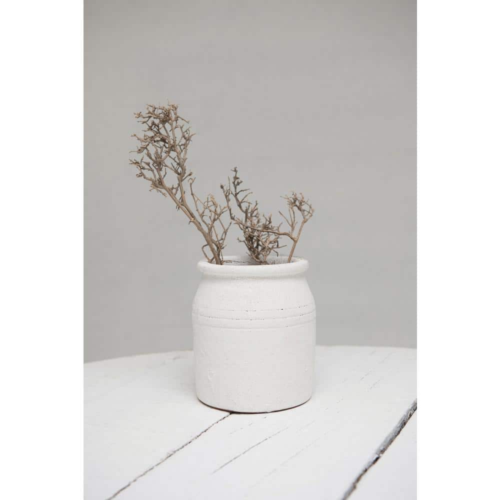 White Distressed Terracotta Crock with Volcano Glaze, 7"