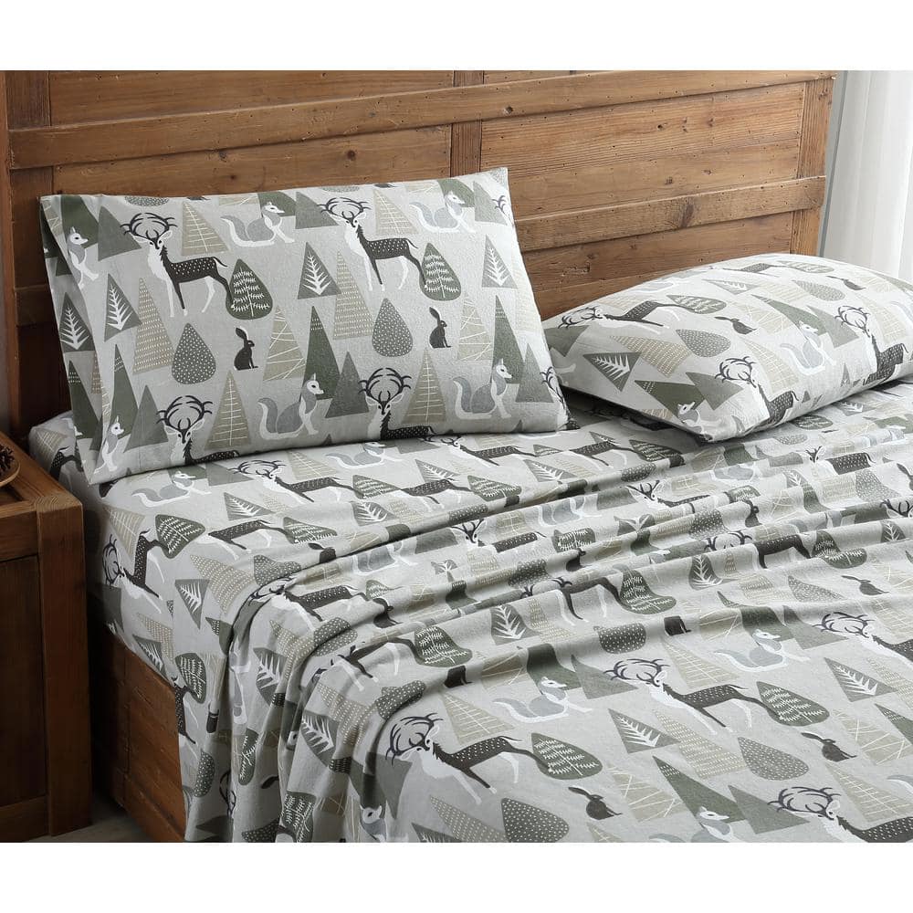 4-Piece Green and Brown Geometric King Sheet Set