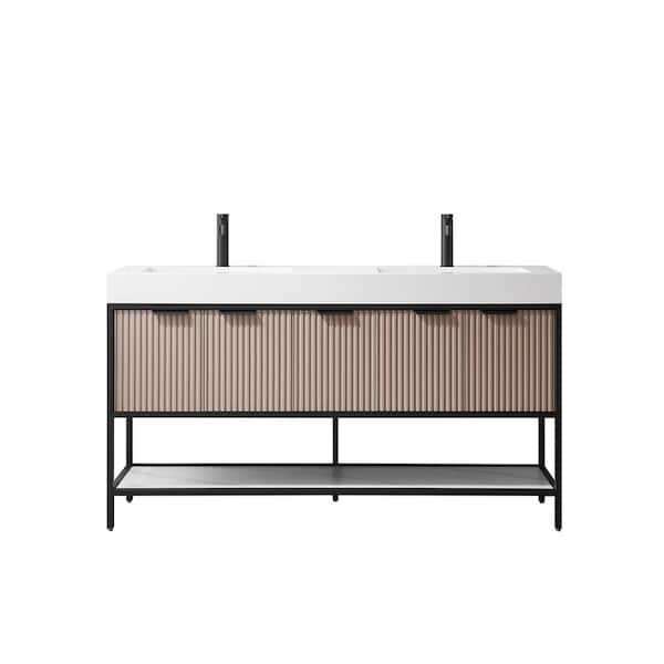 Marcilla 60 in. W x 20 in. D x 34 in . H Double Sink Bath Vanity in Almond Coffee with White Integral Sink Top