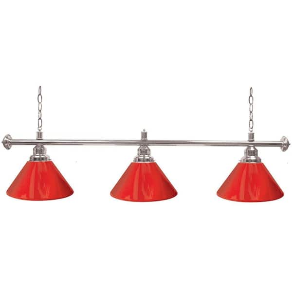 Trademark Global 60 in. Three Shade Red and Silver Hanging Billiard Lamp