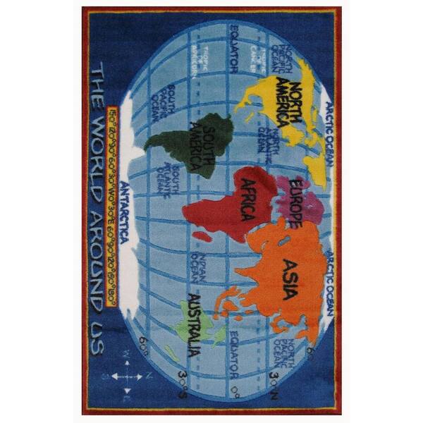 LA Rug Supreme Kids World Map Multi Colored 3 ft. x 4 ft. Area Rug