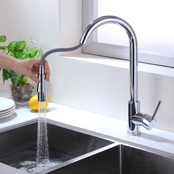 Staykiwi Single Handle Pull Down Sprayer Kitchen Faucet With Advanced   Chrome Pull Down Kitchen Faucets Skchmkf04 Ch 64 600 