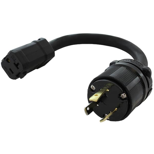 AC Works 1ft NEMA L5-30P to NEMA 5-20R 20-Amp 3-Wire Grounding Single to Single Black Basic Flexible Adapter Rubber | L530520-012