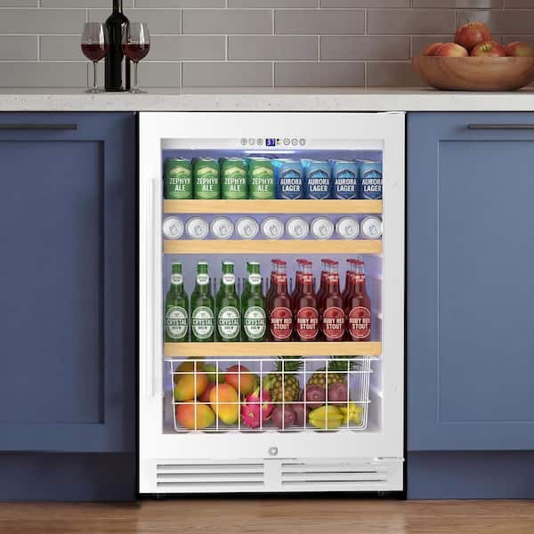 23.4 in. Single Zone 225-Can Beverage Cooler in White Reversible Door Hinge Beer Fridge with Adjustable Storage Space