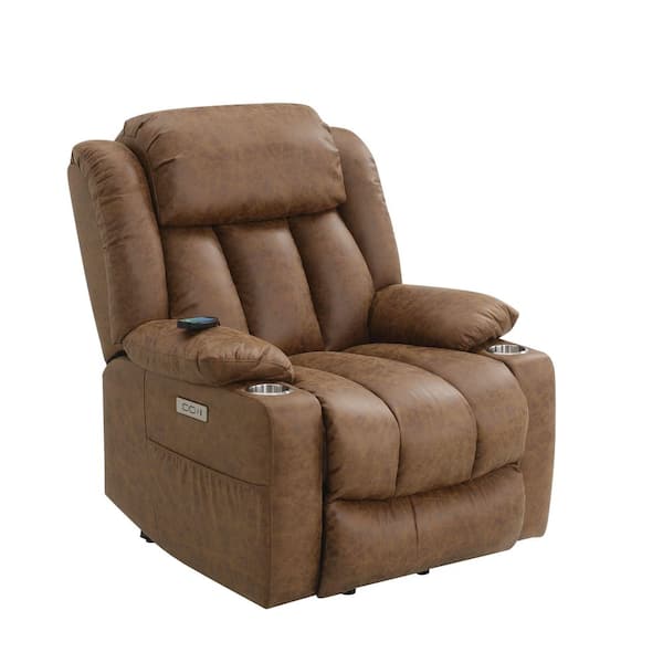 Gerald Brown Faux Leather Upholstered Power Motion Recliner with Lift, Heating, Massage Function