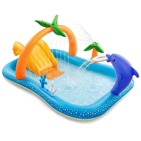 95 in. x 75 in. x 40 in. Kiddie Pool with Slide & Sprinkler, Inflatable Play Center