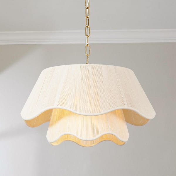 Chloe 1-Light Modern Boho Gold 2-Tiered Natural Geometric Ivory Rope Pendant Light for Dining Room